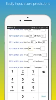 Score Prediction Game for NFL android App screenshot 1